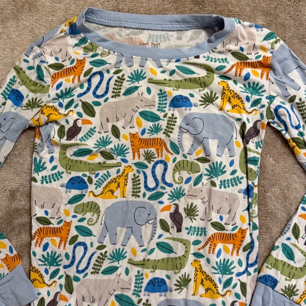 Little Sleepies Safari Bamboo Viscose Pajama Set 3T Blue Jungle Animal Print